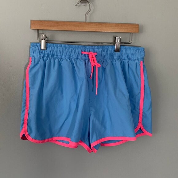 5/$25 H&M blue with pink lining retro 90's lined elastic waist running shorts - Picture 1 of 9